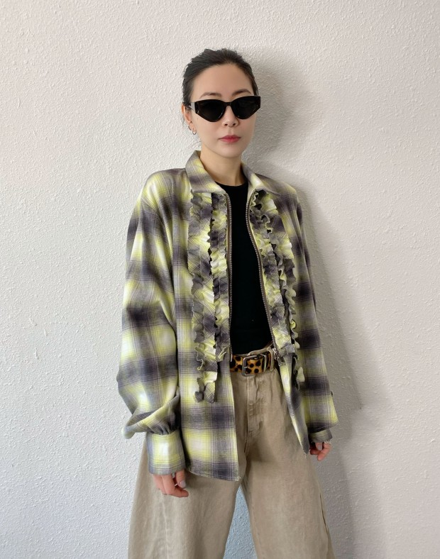 Checker Ruffle Shirt #250207